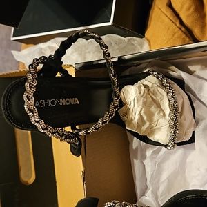 Black studded tie around the ankle block heel